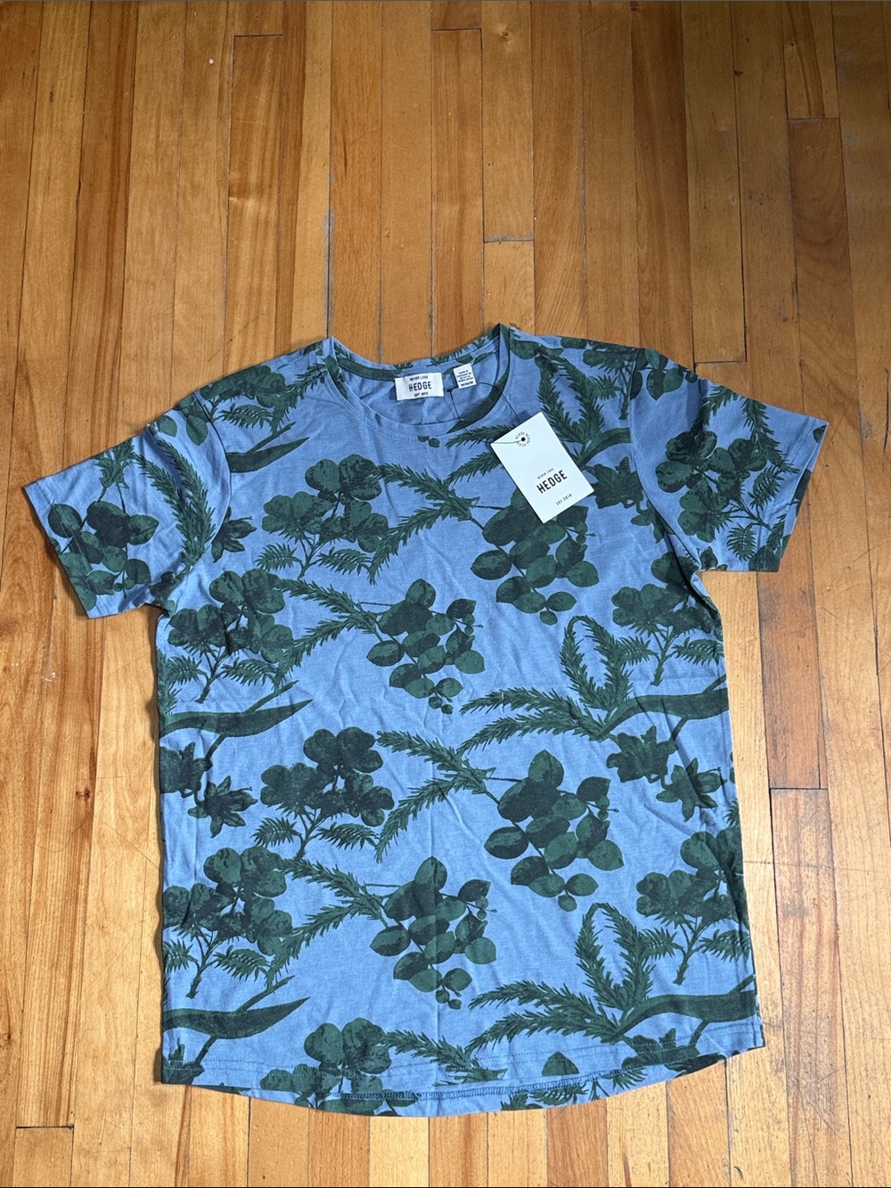 🔥S🅰️LE | edge Blue Tee with Green Tropical Leaf Print